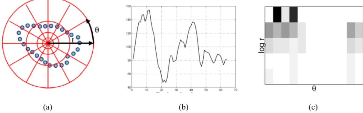 Fig. 10. (a) log-polar diagram. (b) 2-dimensional boundary histogram contained in per bin unit
