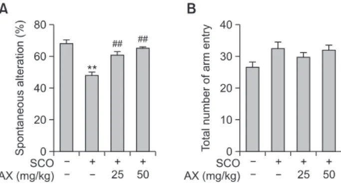 Fig. 2.  Memory promoting activity of AX in Morris water-maze and passive avoidance tests