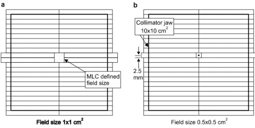 Fig.  1.  Showing  the  small  field  size  of  MLC  in  cm  for  10×10  cm 2 collimator  jaw