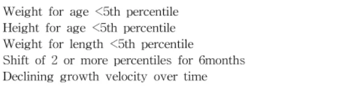 Table 1. Red Flags for Failure to Thrive in Infants Weight for age <5th percentile