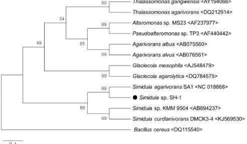 Fig.  2.  Phylogenetic  tree  based  on  almost  complete  16S  rDNA  sequence  comparing  isolated  Simiduia  sp