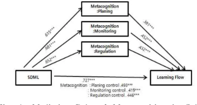 Fig.  1.  Mediating  Role  of  Matacognition  in  Self-  Determination  Motivation  to  Learn(SDML)  and  Learning  Flow