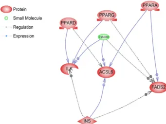 Fig.  2.  Pathway  analysis  of  the  significant  genes.  The  common  regulators  of  the  significant  genes  based  on  the   liter-atures
