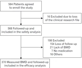 Figure 1. Flow of patients through the study. BMD: bone mineral  density.