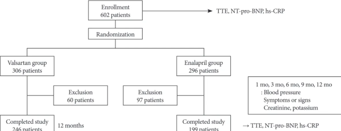 Fig. 1. Study design. TTE: transthoracic echocardiography, NT-pro-BNP: N-terminal pro-brain natriuretic peptide, hs-CRP: high sensitive C- C-reactive protein.