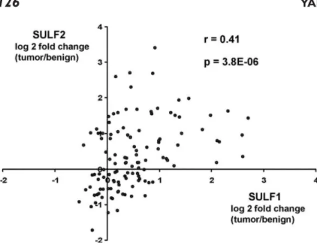 Figure 2. Correlation between SULF1 and SULF2 expression (log 2 tumor/benign expression ratio)