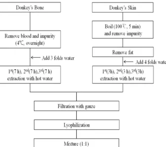 Fig. 1. Preparation of donkey’s skin and bone extracts. 도 불구하고 과학적인 연구가 많이 되어있지 않은 가축이기도하다[1]