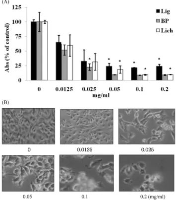 Fig. 3 − (A) Effects of Z-ligustilide (Lig), butylidene phthalide (BP) and the essential oil fraction of L