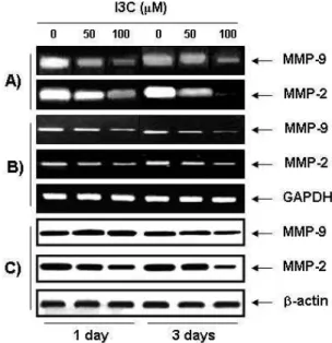 Fig. 3. Decrease of cell invasion by I3C in OVCAR-3 cells.