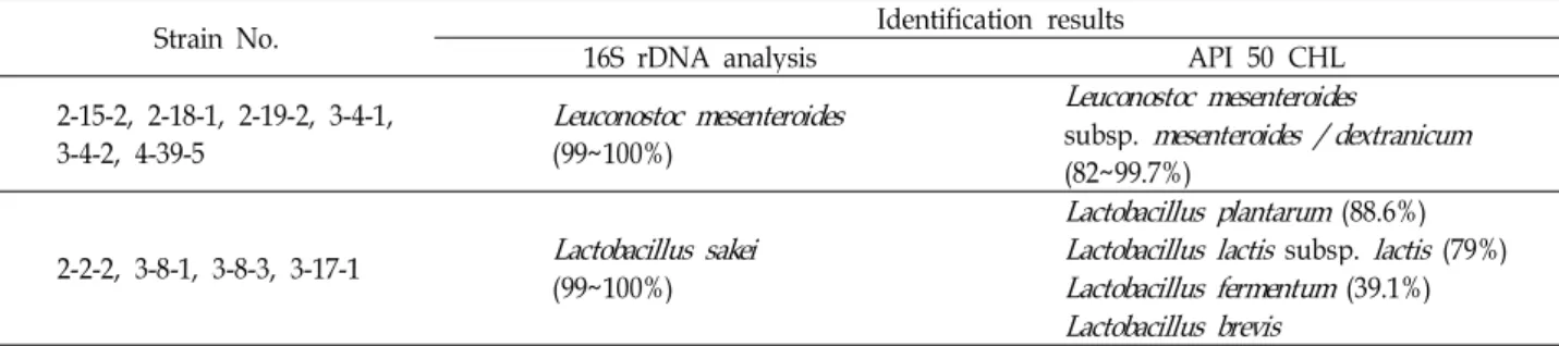 Table 3. Identification of isolate strains by API 50 CHL and 16S rDNA analysis