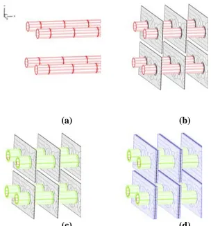 Fig. 2 The shape of meshed generated (a) in the  tube, (b) in the fin, (c) in the frost layers of tube,  (d) in the frost layers of fin 