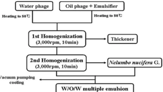 Fig. 1. Preparation of the W/O/W multiple emulsion containing Nelumbo nucifera G. extracts.