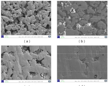Figure  3.  SEM  images  of  Ti-PTLs  (a)  pristine,  (b)  TPSA400,  (c)  TPSA180,  and  (d)  TPSA100.