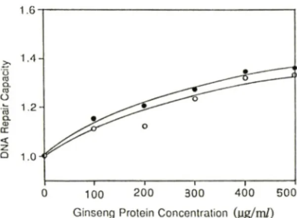 Fig.  4.  Effect  of  post-treated  ginseng  protein  fraction  or BSA on DNA repair synthesis in UV irradia­
