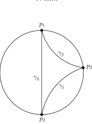 Figure 1. Three geodesic in the convex hull C(p 1 , p 2 , p 3 )