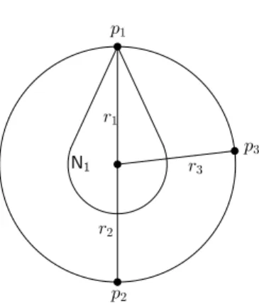 Figure 3. Three geodesic rays r 1 , r 2 , r 3 and a convex neigh-