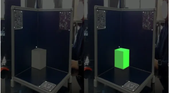 Fig. 7. Augmenting 3D objects with multi-markers (left) Real world (right) Virtual object
