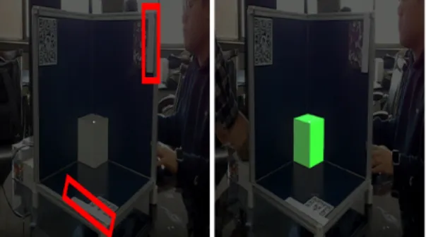 Fig. 11. Acceptance for damage of multi-markers (left) Real world (right) Virtual object