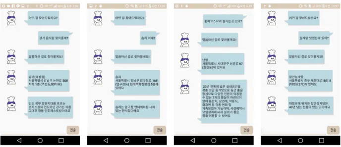 Fig. 7. Simulation Example of User location-based recommendation Service   그림 7은 사용자 위치기반 추천 서비스의 시뮬레이 션 예이다