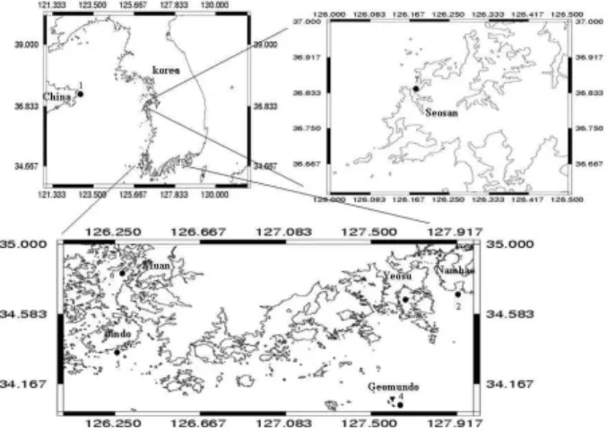 Fig. 1. Sampling locations of the octopus, Octopus minor , in Korea and China collected from August 2006 to August 2007.
