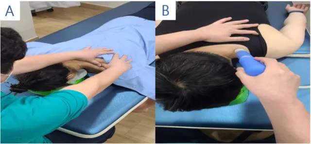 Fig 2. (A) Ischemic compression therapy  (B) Extracorporeal shock wave therapy 