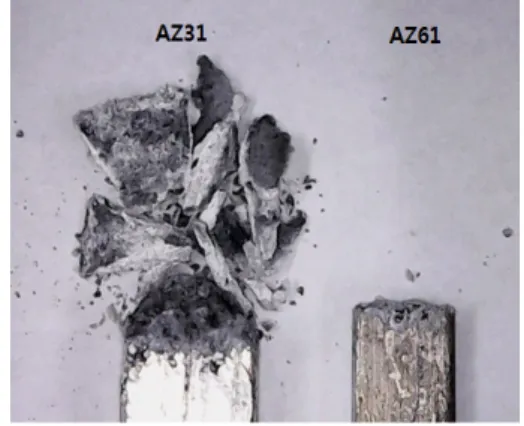 Fig.  4.  Discharge  curves  of  AZ31  and  AZ61  magnesium  alloy  electrodes  in  3%  NaCl  solution  at  constant  current.