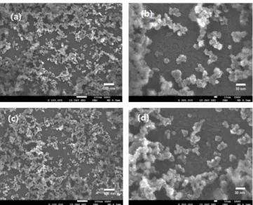 Figure  3.  SEM  of  silica  (a  and  b)  and  IV  (c  and  d). 
