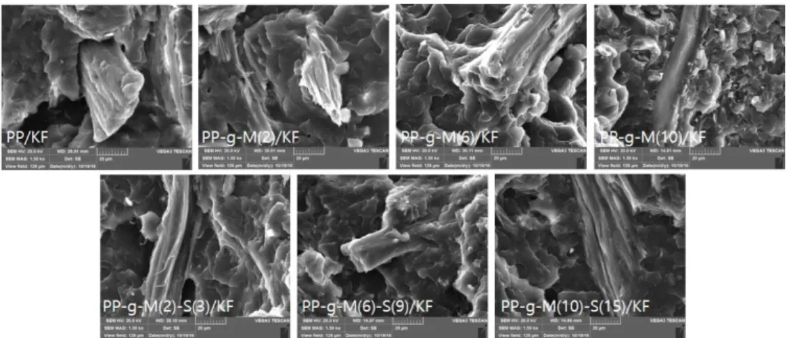 Figure 8. Contact angle images of PP-g-MAH-SM/KF composites.