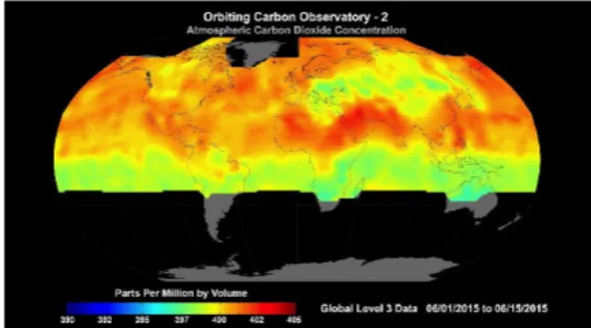 Fig. 3. NASA OCO-2(Orbiting Carbon Observatory-2)로  도출된 전구 CO 2  평균 농도