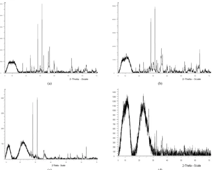 Figure 6. XRD pattern of residue after leaching Fe-Ni slag samples : (a) no aged, (b) in water, (c) in bubbling water, and (d) in wetting air