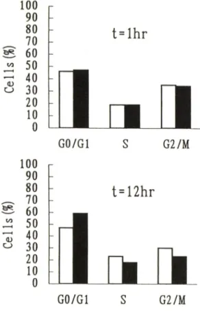Fig. 4 —  Effects  of  ceramide  on  cell  cycle.  IM-9  cells  were  treated  with  C2-ceramide(15 ^iM)  or  ethanol  vehicle  for  the  indicated  time