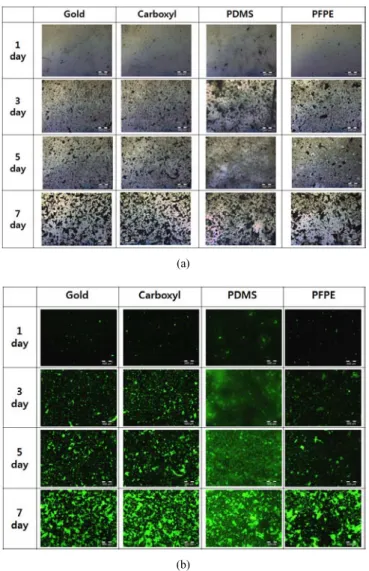 Figure 4. Changes of the fluorescence intensity with the progress of  biofouling on each specimen.