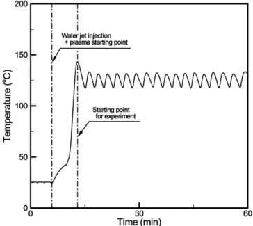 Figure 3. Initial operating and stable condition in the waterjet plasma  reactor.
