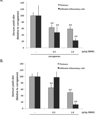 Fig. 11. Change on the histomorphometrical analysis of Dorsum pedis skin and Ventrum pedis skin by DBME