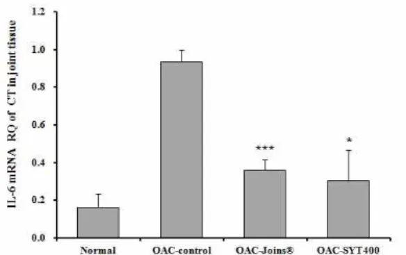 Fig. 18. Effects of SYT on levels of COX-2 mRNA in the joint tissue of papain-induced mouse