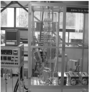 Figure 1. 13 Nm 3 /h spray type simulated FGD system. 설비의  운전  신뢰도를  높이고  공정을  최적화하여  운전비용을  절감 시킬  수  있는  설계  자료의  도출을  위해  수치해석  방법을  이용하는  사례도  늘고  있다[2]
