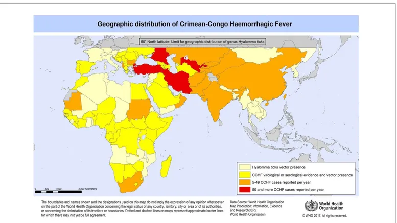 Figure 2. Geographical distribution of Crimean-Congo hemorrhagic fever Source: WHO, http://www.who.int