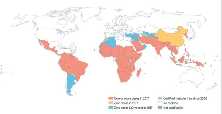 Figure 1. Countries and territories with indigenous cases in 2000 and their status by 2017[2].