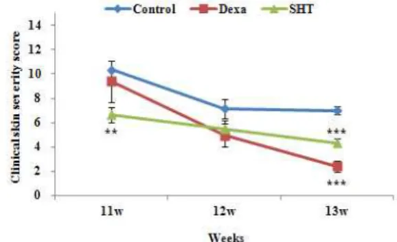 Fig. 1. Effects of SHT on clinical skin features and severity in TNCB-induced NC/Nga mice