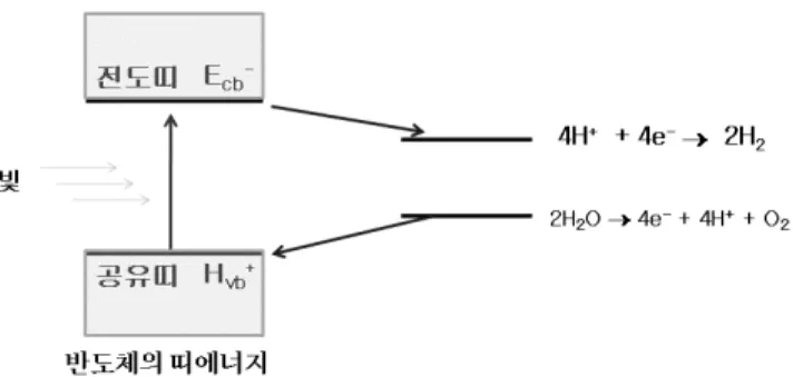 그림 1. 광전기화학전지의 개념도 [ref. Int. J. Hydrogen Energy, 27, 991 (2002)]. 