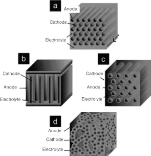그림 2. Examples of prospective 3-D architectures for charge- charge-insertion batteries