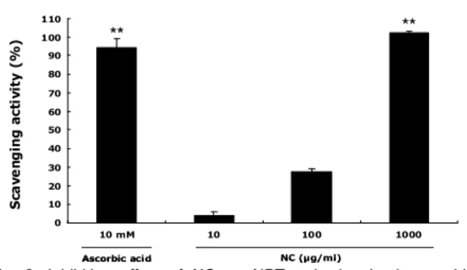 Fig. 1. DPPH radical scavenging effect of NC. The values are % inhibition compared with vehicle treated group