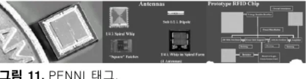 그림 10. Alien의 나노블록 IC 칩(하단의 칩 크기는 350 µm 2 ,  상단의  칩  크기는  1.3 mm 2 ).