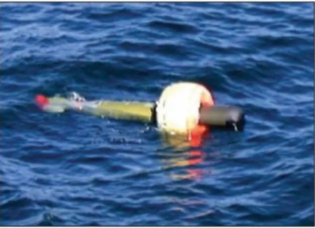 Fig.  5.  MK54  with  activated  floating  bag 다. 새로운 수면부양 방안 연구     연습탄의  수면부양  개념은  아래의  부력에  대한  식을  통하여  살펴보았다