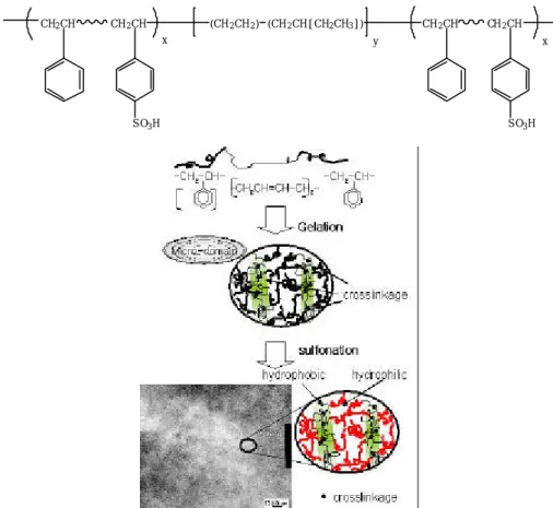 그림 5. Chemical structure of sulfonated SEBS and sulfonation process of crosslinked SBS