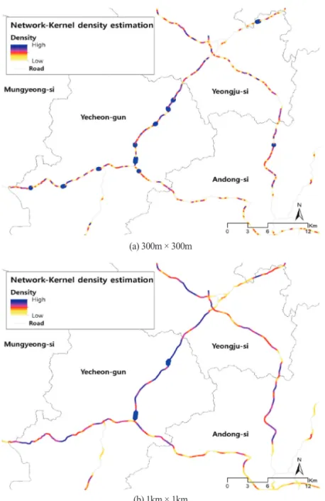 Figure 6.  Results of network kernel density estimation.