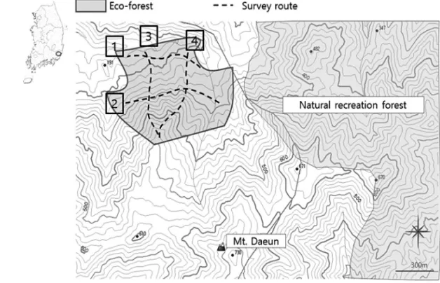 Figure 1.  The Location and Survey Route of This Study.