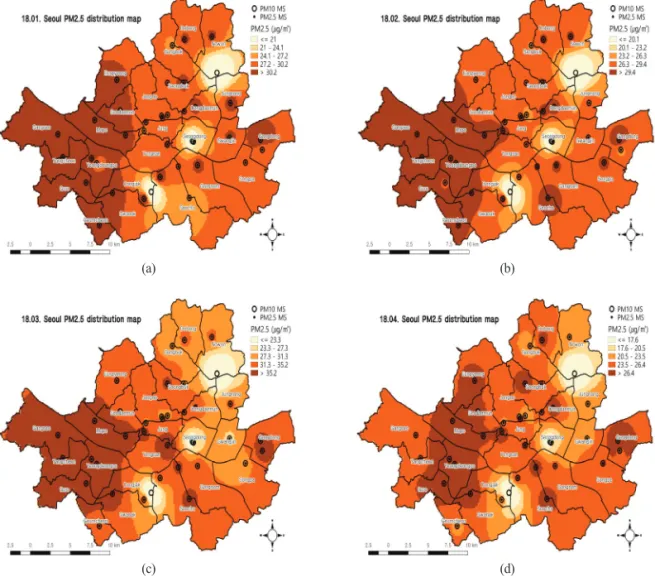 Figure 4.  PM 2.5 distribution map in 2018 across Seoul.