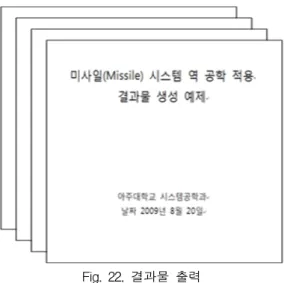 Fig.  22.  결과물  출력     역공학을  적용한  데이터베이스의  문서  출력을  통해  Fig. 2의  시스템,  서브시스템,  컴포넌트  수준까지의  요 구사항을  운용  관점이  식별됨을  확인하였다