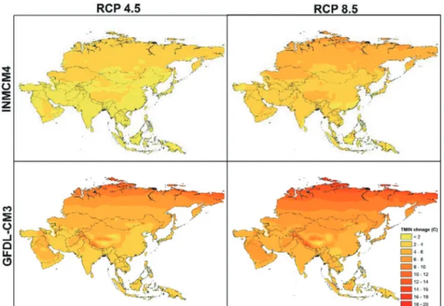 Figure 4.  The Change of annual precipitation (mm) by 2070 (average of 2061-2080) from historical data (representative of 1960- 1960-1990).
